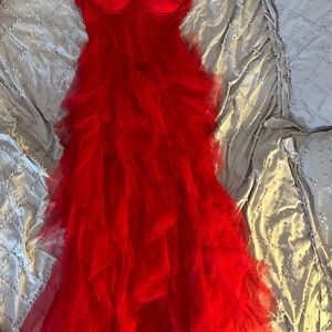 Elegant Red Ruffled Gown